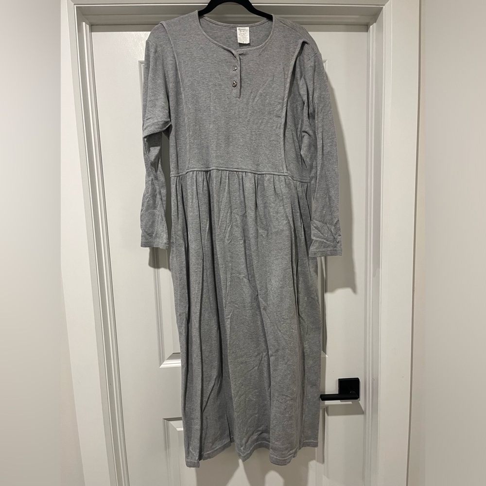 BREAST IS BEST grey maternity and nursing midi dress with front pockets , size M